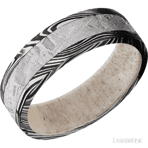 Marble with Acid Finish and Meteorite Inlay and Antler - 7MM - Larson Jewelers