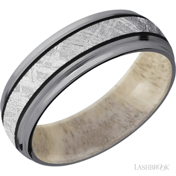 Tantalum with Satin , Polish Finish and Meteorite Inlay and Antler - 7MM - Larson Jewelers
