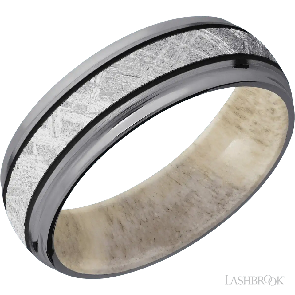 Tantalum with Satin , Polish Finish and Meteorite Inlay and Antler - 7MM - Larson Jewelers