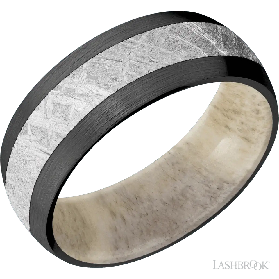Zirconium with Satin Finish and Meteorite Inlay and Antler - 8MM - Larson Jewelers
