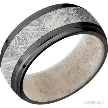 Zirconium with Satin , Polish Finish and Meteorite Inlay and Antler - 9MM - Larson Jewelers