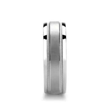 ZENO Novell Satin Finished Center Silver Ring with Dual Milgrains - 6mm - 8mm - Larson Jewelers