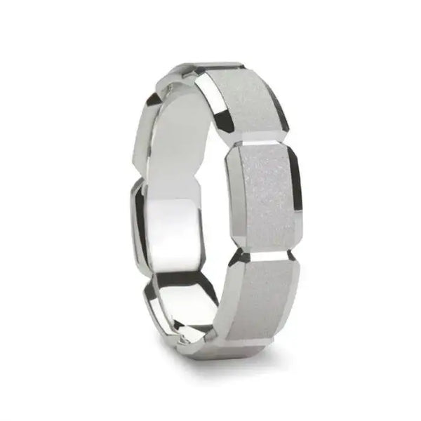 TIMAEUS Novell Carved Rectangular Sections Silver Wedding Band - 6mm & 7mm - Larson Jewelers