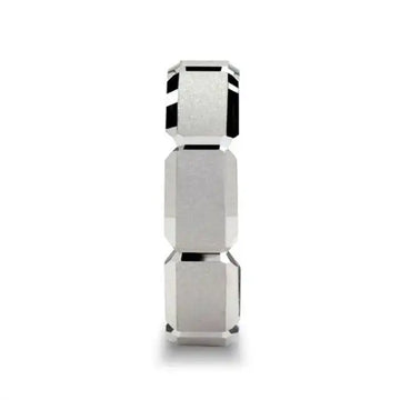 TIMAEUS Novell Carved Rectangular Sections Silver Wedding Band - 6mm & 7mm - Larson Jewelers