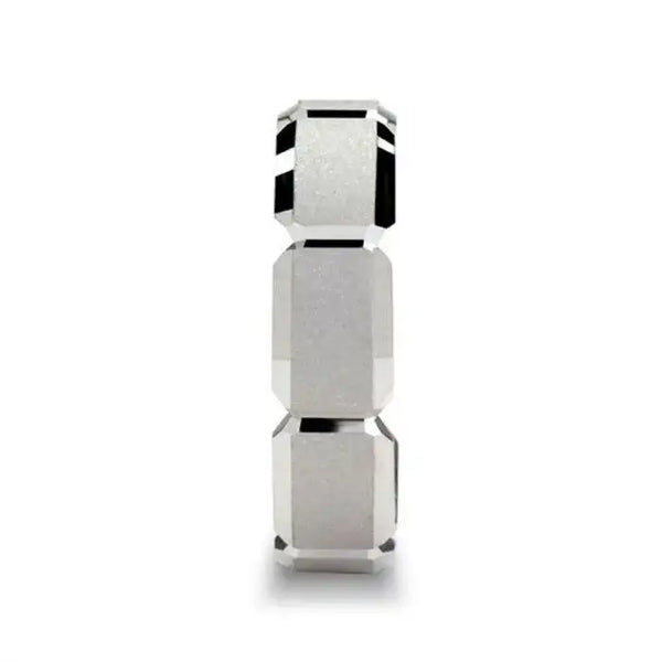 TIMAEUS Novell Carved Rectangular Sections Silver Wedding Band - 6mm & 7mm - Larson Jewelers