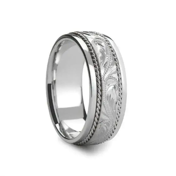 ndo lab リング　シルバー925 11747391 RHODE Novell Hand Engraved Center Silver Wedding Band - 8mm