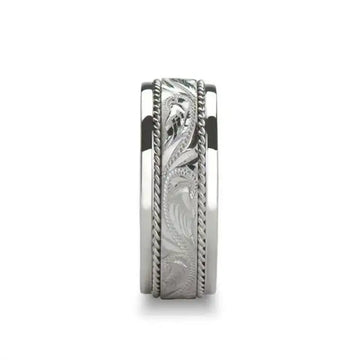 RHODE Novell Hand Engraved Center Silver Wedding Band - 8mm - Larson Jewelers
