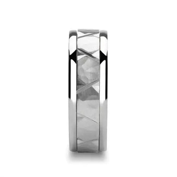 PYRRHUS X Novell Raised Hammered Center with Carved X Cuts Silver Wedding Band - 7mm & 8mm " - Larson Jewelers