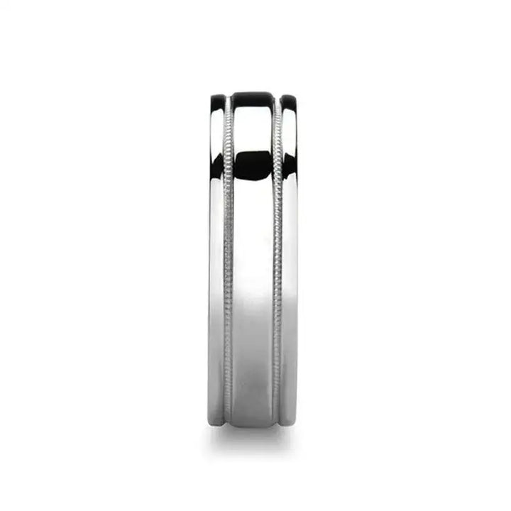 PERICLES Novell Dual Offset Milgrains Silver Wedding Ring - 4mm - 10mm - Larson Jewelers