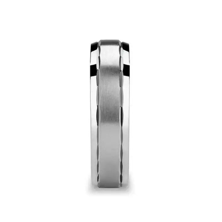 SANDROS Novell Offset Carved Facets Silver Wedding Ring - 4mm - 10mm - Larson Jewelers