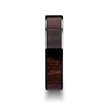 KENDO Black Ceramic Polished Finish Ring with Black Walnut Wood Inlay - 6mm - 10mm - Larson Jewelers