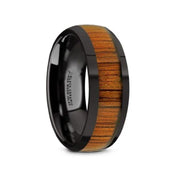 LINDEN Black Ceramic Polished Finish Men’s Domed Wedding Band with Koa Wood Inlay - 8mm - Larson Jewelers