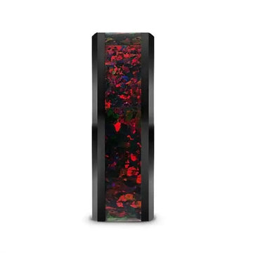 MATRIX Black Ceramic Polished Beveled Edges Men’s Wedding Band with Black Opal Inlay - 8mm - Larson Jewelers