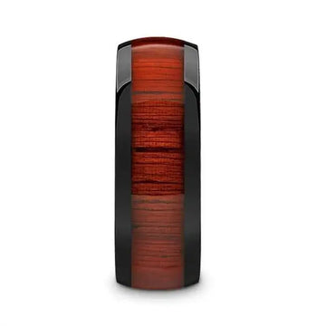 MANE Black Ceramic Polished Finish Men’s Domed Wedding Band with Padauk Wood Inlay - 8mm - Larson Jewelers
