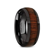 ROSAE Black Ceramic Domed Profile Polished Finish Men’s Wedding Band with Rose Wood Inlay - 8mm - Larson Jewelers