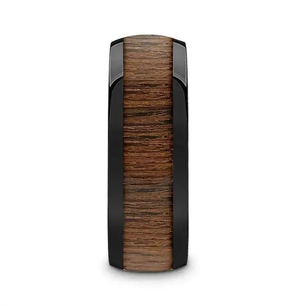 WALLACE Black Ceramic Polished Finish Men’s Domed Wedding Band with Black Walnut Inlay - 8mm - Larson Jewelers