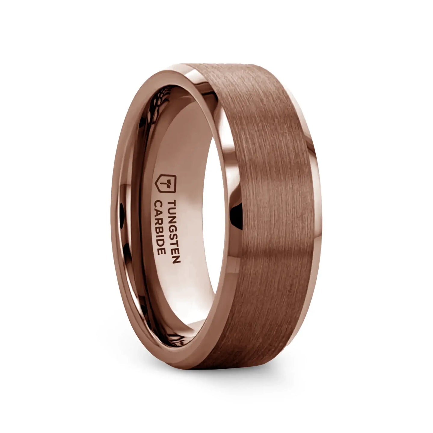 ROKA Flat Beveled Espresso Tungsten Carbide Ring with Brushed Center - 8mm - Larson Jewelers