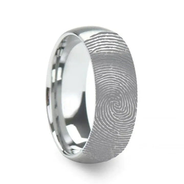 10k Fingerprint Ring White Gold Engraved Domed Brushed Band - 4mm - 8mm - Larson Jewelers