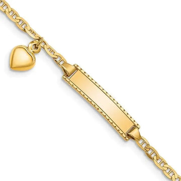 14K Children's Heart Dangle Anchor Link ID Bracelet - Larson Jewelers