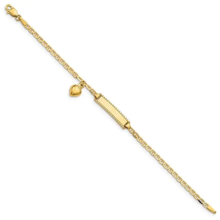 14k Children's Heart Dangle Anchor Link ID Bracelet - Larson Jewelers