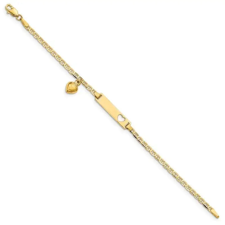 14k Cut-out Heart w/Dangling Heart Children's Anchor Link ID Bracelet - Larson Jewelers