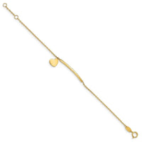 14K Children's Polished Heart Dangle w/.5in ext. Bracelet - Larson Jewelers
