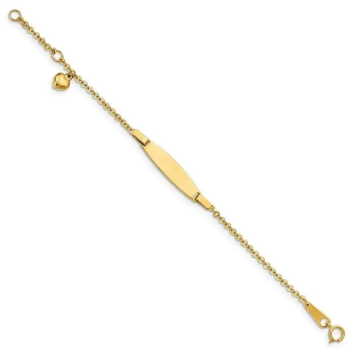 14k Polished w/ Dangling Heart w/.5in ext. Baby ID Bracelet - Larson Jewelers