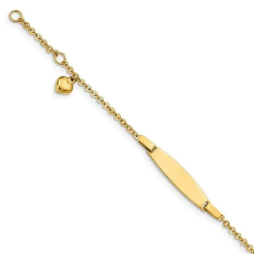 14K Polished w/ Dangling Heart w/1in ext. Baby ID Bracelet - Larson Jewelers
