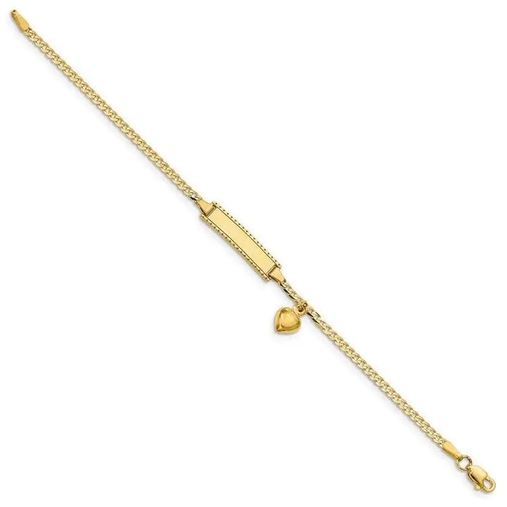 14k Children's Heart Dangle Curb Link ID Bracelet - Larson Jewelers