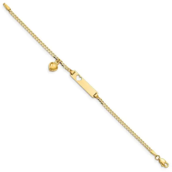 14k Cut-out Heart w/Dangling Heart Children's Curb Link ID Bracelet - Larson Jewelers