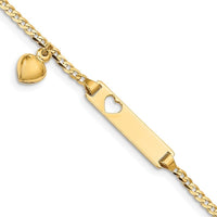14k Cut-out Heart w/Dangling Heart Children's Curb Link ID Bracelet - Larson Jewelers