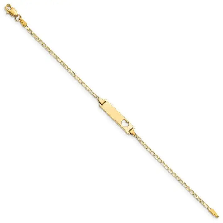 14k Cut-out Heart Flat Curb Link ID Bracelet - Larson Jewelers