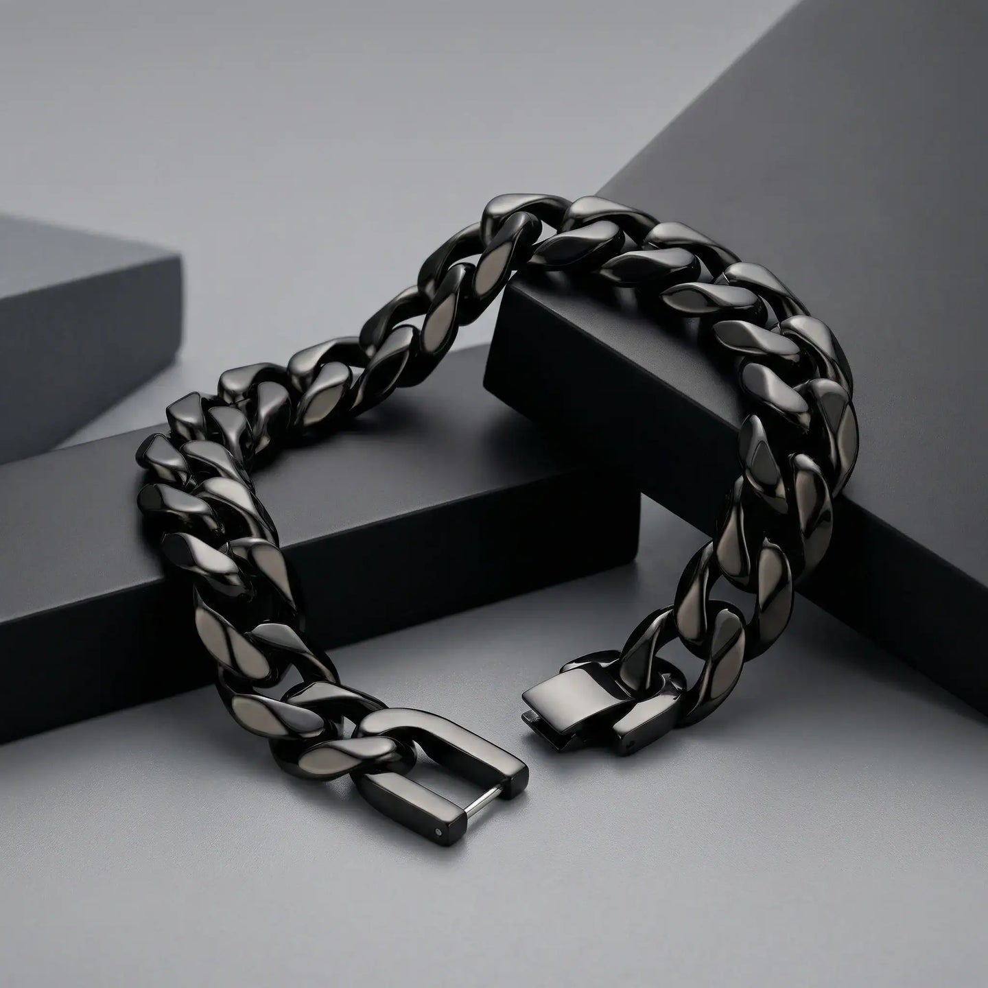 Black Stainless Steel 14mm Cuban Link Bracelet – 9 Inch - Larson Jewelers
