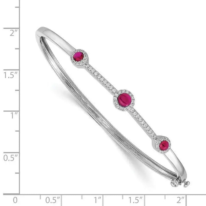 14k White Gold Diamond and Cabochon Ruby Bangle - Larson Jewelers