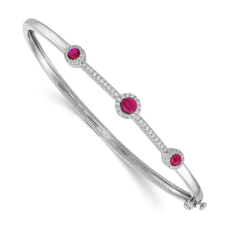 14k White Gold Diamond and Cabochon Ruby Bangle - Larson Jewelers