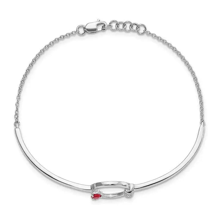 14k White Polished Diamond and Ruby Circle 7in w/.5in ext Bracelet - Larson Jewelers