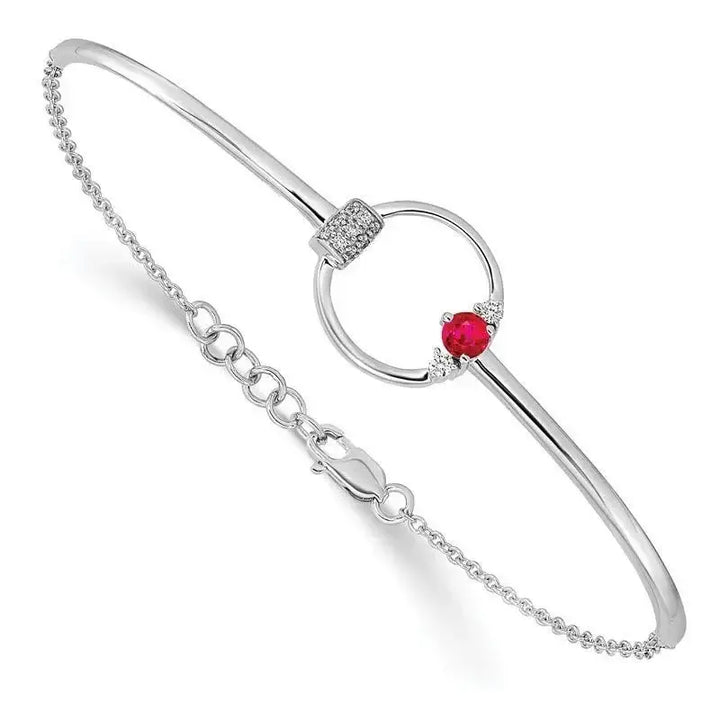 14k White Polished Diamond and Ruby Circle 7in w/.5in ext Bracelet - Larson Jewelers