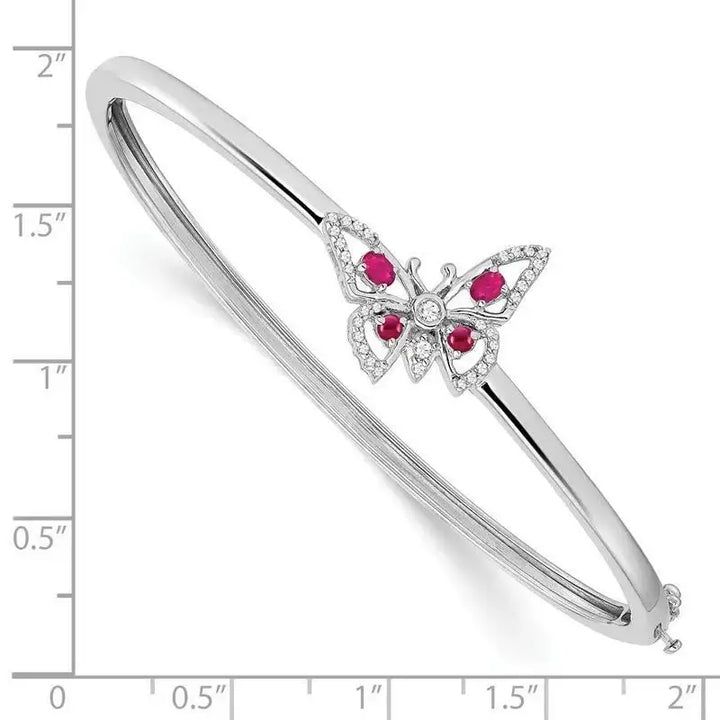 14k White Gold Ruby and Diamond Butterfly Bangle - Larson Jewelers