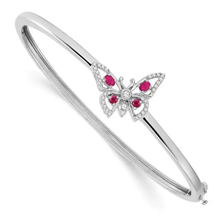 14k White Gold Ruby and Diamond Butterfly Bangle - Larson Jewelers