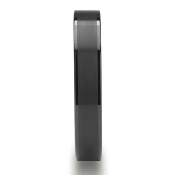 Front profile of the same flat black ceramic ring showing brushed center and glossy edges, 4mm width