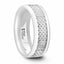 KENYON Beveled Polished White Ceramic Wedding Band with White Carbon Fiber Inlay – 8mm - Larson Jewelers