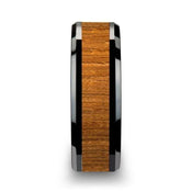 SAGON Black Ceramic Ring with Polished Bevels and Teak Wood Inlay - 6mm - 10mm - Larson Jewelers