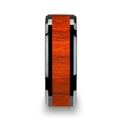 BOSULU Black Ceramic Ring with Polished Bevels and Padauk Real Wood Inlay - 6mm - 10mm - Larson Jewelers