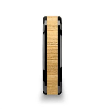BILTMORE Black Ceramic Ring with Polished Bevels and Ash Wood Inlay - 6mm - 10mm - Larson Jewelers