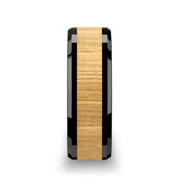 BILTMORE Black Ceramic Ring with Polished Bevels and Ash Wood Inlay - 6mm - 10mm - Larson Jewelers