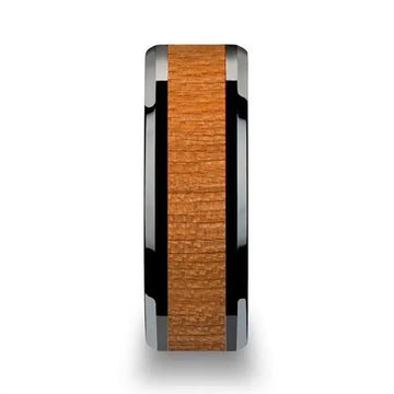 IOWA Black Ceramic Wedding Ring with Polished Bevels and Black Cherry Wood Inlay - 6mm - 10mm - Larson Jewelers