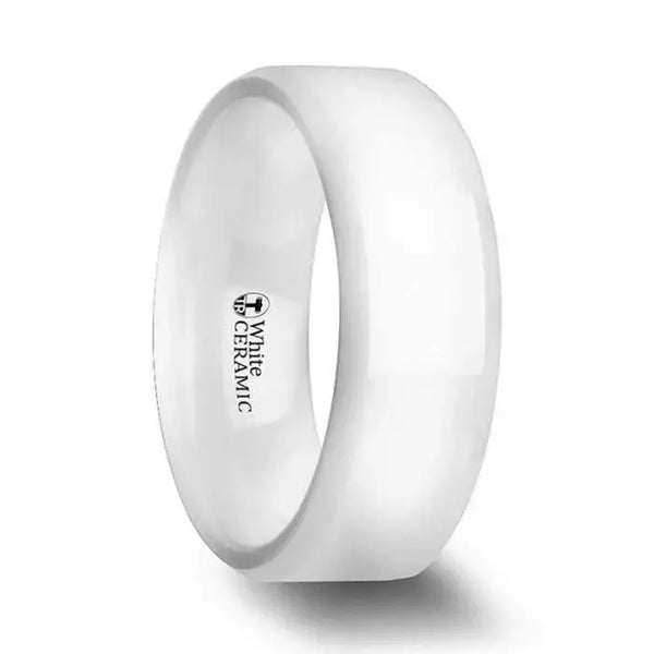 GLACIER White Ceramic Wedding Band with Beveled Edges and Polished Finish - 6mm & 8mm - Larson Jewelers