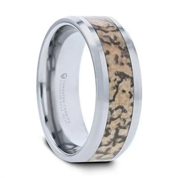 ORDOVICIAN Dinosaur Bone Inlaid Tungsten Carbide Beveled Edged Ring - 4mm or 8mm - Larson Jewelers