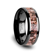 CAMBRIAN Pink Dinosaur Bone Inlaid Black Ceramic Beveled Edged Ring - 4mm & 8mm - Larson Jewelers
