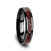 TRIASSIC Red Dinosaur Bone Inlaid Black Ceramic Beveled Edged Ring - 4mm - Larson Jewelers